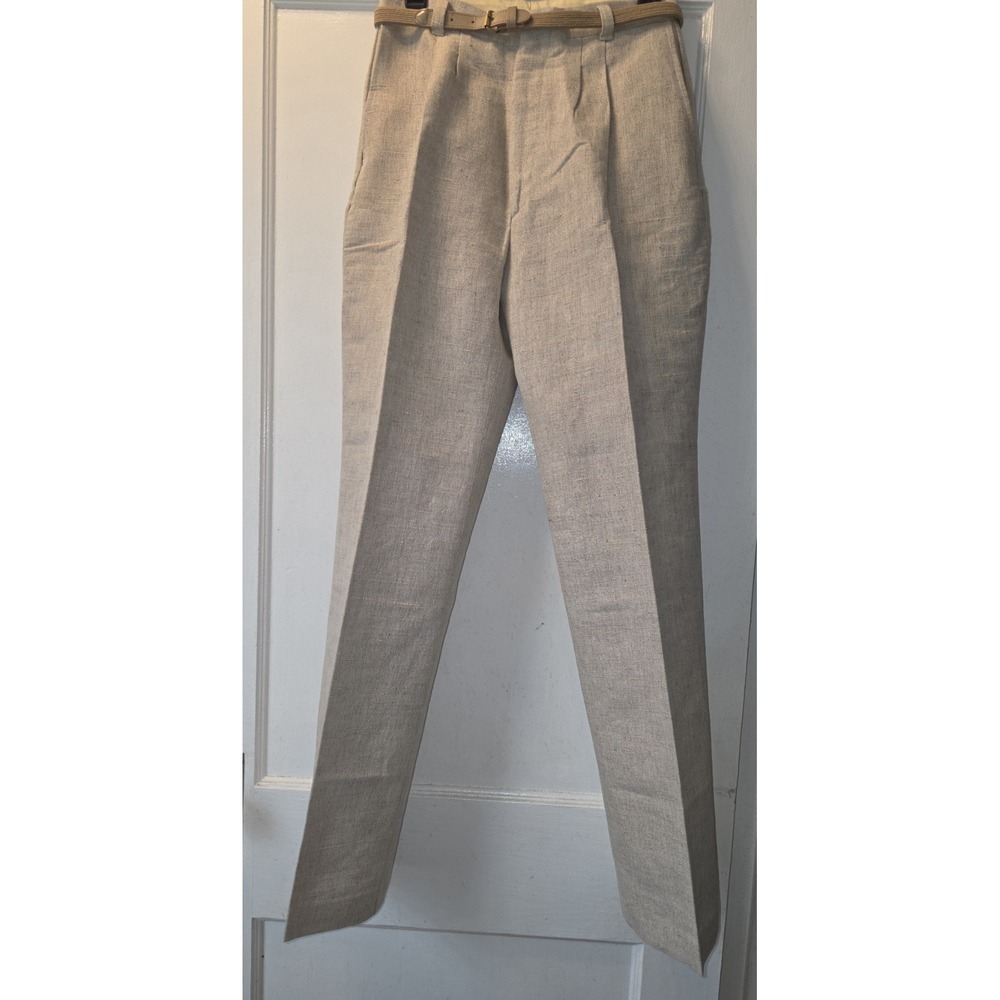 Vintage 80's Bill Blass Textured Linen High Waisted Trousers. Original Belt. *12